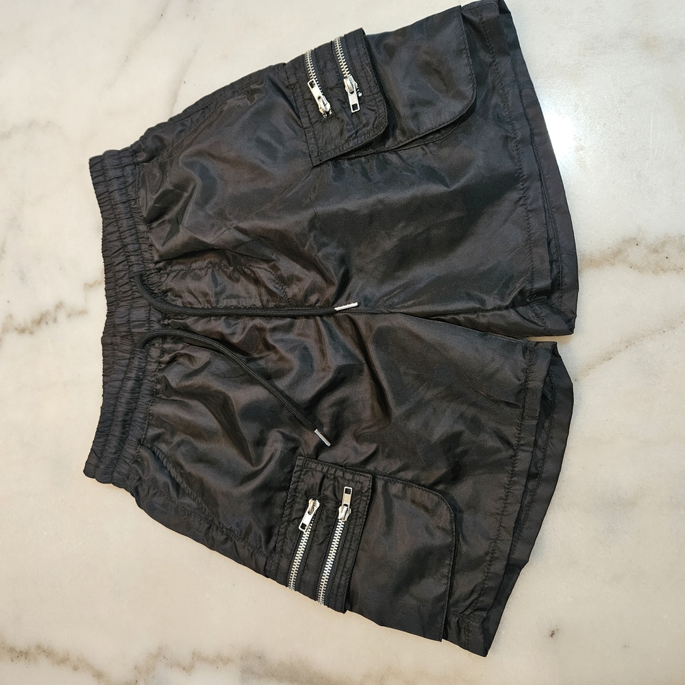 American Bazi Black Cargo Shorts with Zipper Detail
